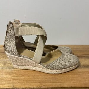 Talbots Neutral/Tan Espadrille BOHO Wedge Shoes with Straps | Wms Sz 8